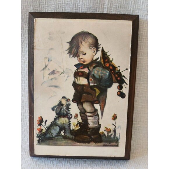 Hummel Wooden Plaques Boy and Girl Set of 2 Vintage Hummel Art 5" x 7" - Picture 8 of 8
